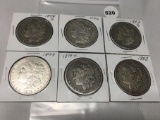 6x$ 1878-S, 79, 79-O, 80, 82-S, 83 Morgan Dollars