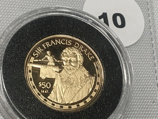 1997 Cook Island $50 14kt. Gold "Sir Francis Drake", Proof