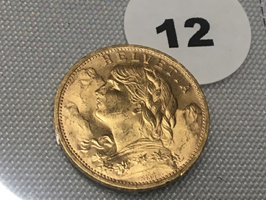 1935-B Switzerland 20 Franc Gold, Unc.