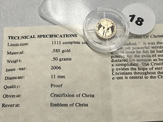 2006 History of Christianity, .50 grams, .585 Gold Proof