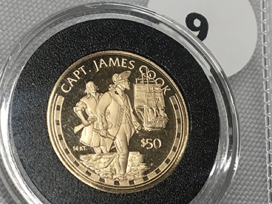 1997 Cook Island $50 14kt. Gold "Capt. James Cook", Proof