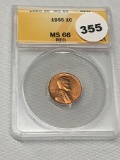 1955 Lincoln Cent ANACS MS66 Red
