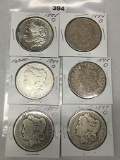 6x$ 1884-0, 85-0, 88-0, 89-0, 99-0, 97-0 Morgan Dollars