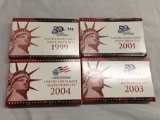 Lot of 4 1999, 2001, 2003, 2004 Silver Proof Sets