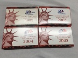 Lot of 4 1999, 2003, 2004, 2005 Silver Proof Sets