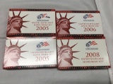 Lot of 4 (2) 2005, 2006, 2008 Silver Proof Sets