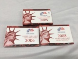 Lot of 3 2005, 2006, 2008 Silver Proof Sets