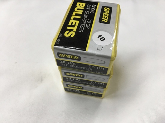 NO SHIPPING: (300) Speer 22 Cal., .224 in. Semi-Spitzer, 70 gr