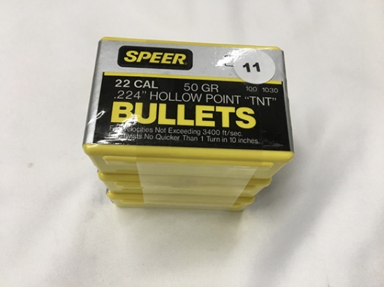 NO SHIPPING: (300) Speer 22 Cal., .224 in. Hollow-Point "TNT", 50 gr