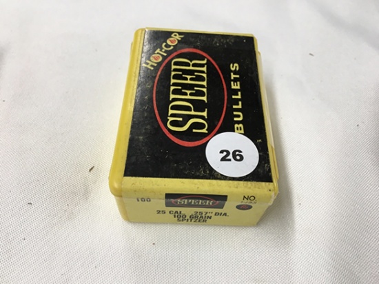 NO SHIPPING: (66) Speer 25 Cal., .257 in. Dia. Spitzer 100 gr