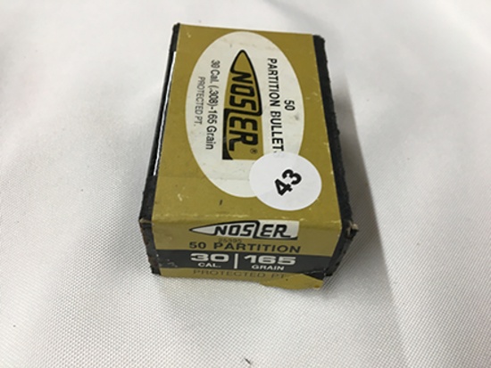 NO SHIPPING: (50) Nosler 30 Cal., 165 gr, Protected Pt