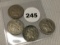 1865, 66, 67, 69 Three Cent Pieces