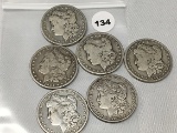 6x$ 1899-O, (2) 96-0, 1900, (2) 01-0 Morgan Dollars