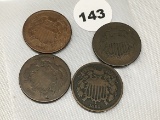 (4) 1865 Two Cent Pieces