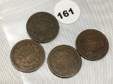 1865, (2) 66, 67 Two Cent Pieces