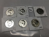 Lot of 6 1965 Kennedy (40% Silver) Half Dollars, Unc.