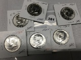 Lot of 6 1965 Kennedy (40% Silver) Half Dollars, Unc.