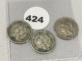 (3) 1881 Three Cent Pieces