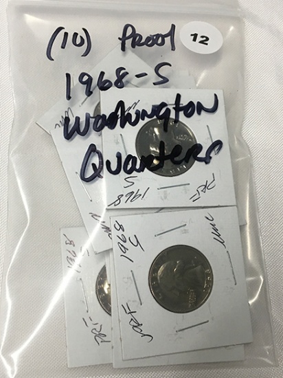 Lot of (10) Proof 1968-S Washington Quarters