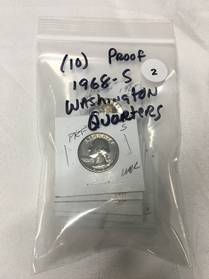 Lot of (10) Proof 1968-S Washington Quarters
