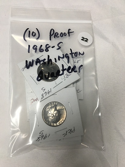 Lot of (10) Proof 1968-S Washington Quarters