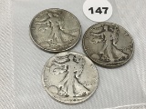 1927-S, 28-S, 29-D Walking Liberty Half Dollars