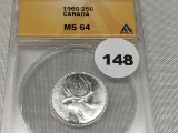 1960 Canada Quarter ANACS MS-64