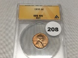 1955 Lincoln Cent, ANACS MS-65 Red