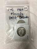 Lot of (10) 1964 Kennedy Half Dollars
