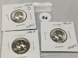 1960, 1960-D (Unc.), 1962 (Proof) Washington Quarter