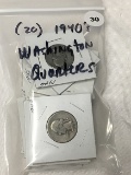 Lot of (20) 1940's Washington Quarters