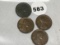 (4) 1909 VDB Lincoln Cents