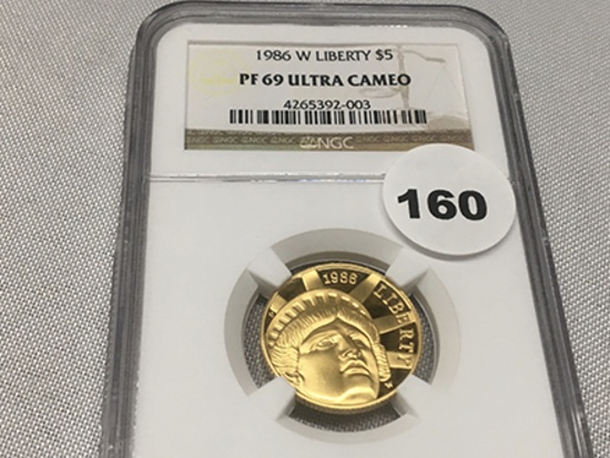 1986-W Liberty $5 Gold NGC PF69 Ultra Cameo