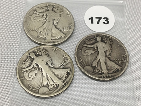 1917-S Rev, 1917-D Obv, 1917 Walking Liberty Half Dollars