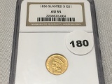 1856 $1 Gold Slanted 5 NGC AU55