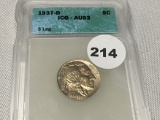 1937-D 3 Legged Buffalo Nickel ICG AU53
