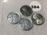 (4) 1943, D, S Steel Lincoln Cents