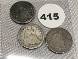 (2) 1843, 49 Seated Dimes