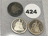 (3) 1853 Seated Dimes