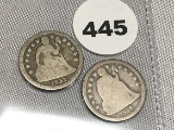 1856-O , 1857 Seated Dimes