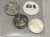 1882, (2) 1883 Seated Dime