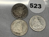(3) 1887 Seated Dimes