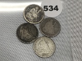 (4) 1887 Seated Dimes