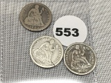 1890, (2) 1889 Seated Dimes