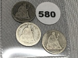 (3) 1890 Seated Dimes