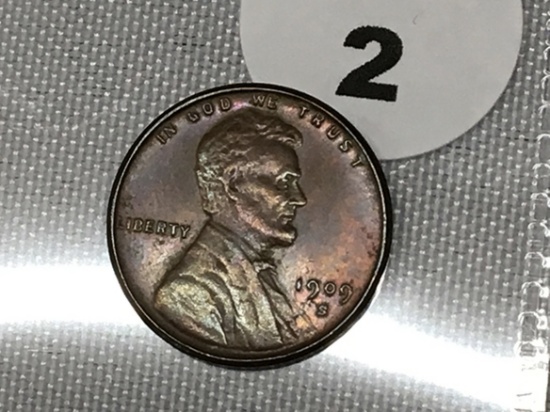 1909-S VDB Lincoln Cent, Higher Grade, Rainbow Colors