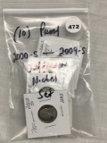 (10) Proof 2000-S-2009-S Jefferson Nickel Set