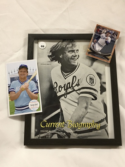 George Brett Biography (1981) framed and 2 cards Topps 640-GB, Topps 52