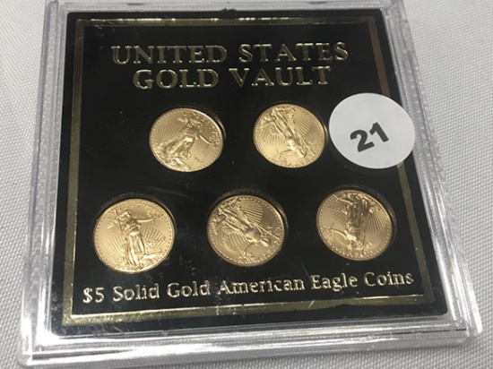 (5) 2017 1/10th Oz Gold Eagles