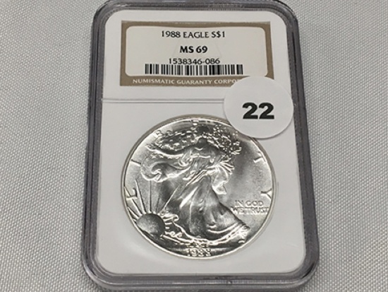 1988 Silver Eagle, NGC MS69